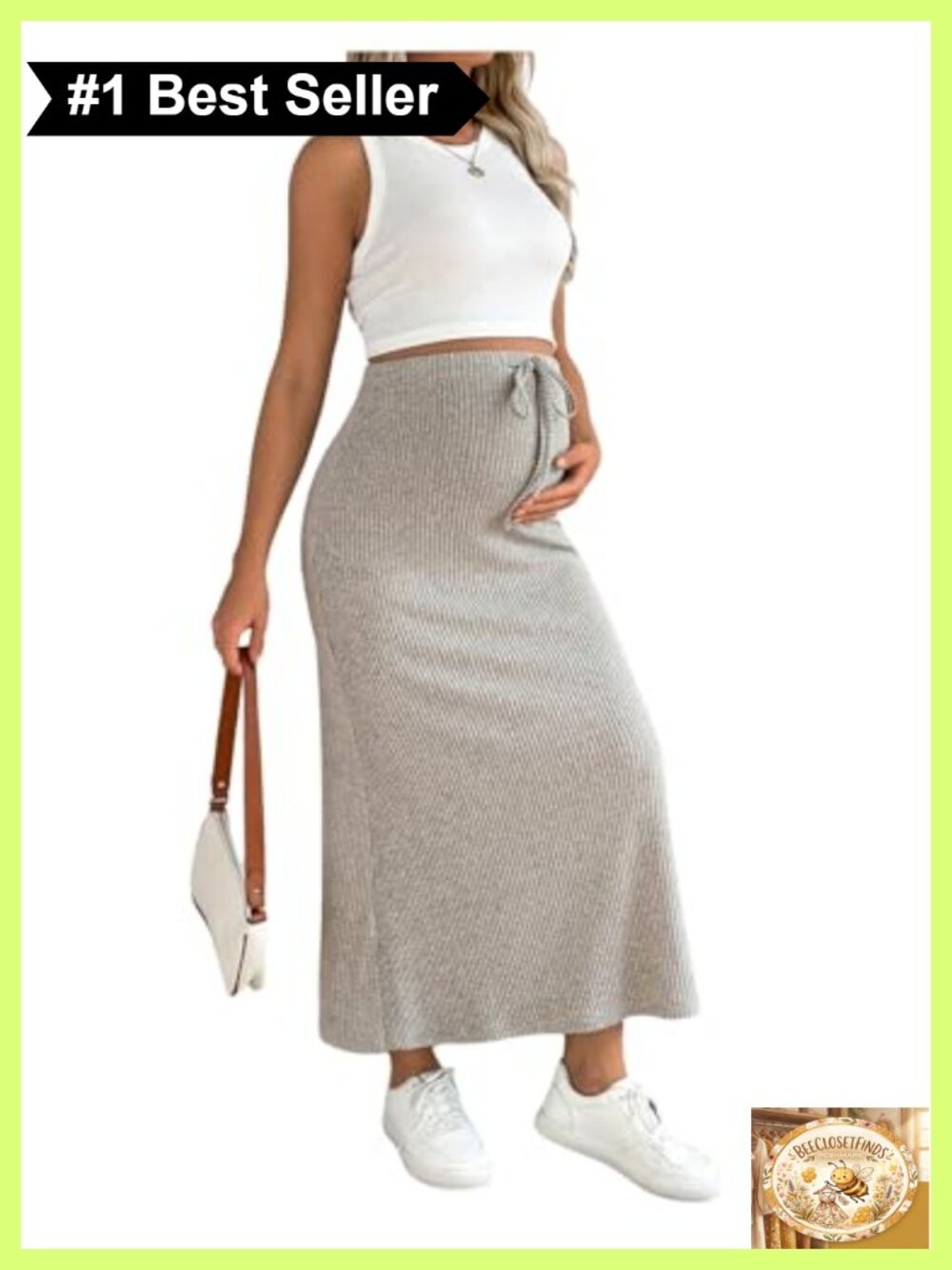 Maternity 2 Piece Set Ribbed Knit Crop Tank Top and Maxi Skirt